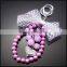 Top quality korean stylish pearl beaded necklace heart rhinestone pendant alloy keychain