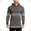 New Fashion Mens Longline Curved Hem Pullover Hoodie With Side Zippers Grey Plain Cotton Elastane Fleece Fitness Oem Gym Hoodie