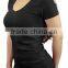 Women's Sexy Scoop Neck T Shirt Cotton Spandex Workout T Shirts Soft Yoga Top Slim Fit Black Plain T-Shirt