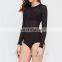 High Neckline Stripe Detail long SleevE Women Sexy Bodysuit