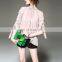 New designs round neck Pink Ruffle Pleat long Sleeve women casual blouse