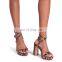 Women beautiful fancy leopard print design high block heels platform crossover double ankle strap sandals ladies shoes
