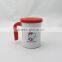 Double wall insulated coffee mug with handle and lid
