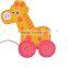 2015 Lovely Design And Hot Sale 4 Wheels Giraffe Shape Animal Toy Wooden Pulling Car Toy