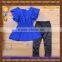 fashion design girls clothing set with blue shirt and black pants