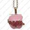 FN3335 Apple design sounded ball necklace, pink enamel cage pendants with rhinestone, musical bola necklace