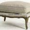 French Country Script Linen Chair Ottoman, Linen Upholstered Ottoman, Script Linen Chair Ottoman