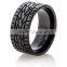 Men's wedding band in black zirconium black titanium ring with simulated stones