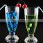 Stripe glass mug with plastic straw Drinking glass with sucker Stripe glass mug