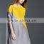 Women pleat trendy high low hem design sloping shoulder dress