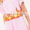 Custom Design Women Flame Print Baby Pink PJ Set Cotton Short Pajamas Summer Nightwear