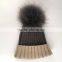 Myfur Beige/Grey Raccoon Fur Multi-Color Knitted Hat for Winter