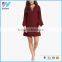 Summer Women's New Fashion Clothing 2016 Maroon Bell Sleeve Shift Dresses