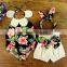 Boutique Smocked Floral with Headband Ruffle Print Shorts outfit High Quality Children Clothing