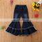 Kids Baby Girls Pants Blue Denim Patchwork Ruffles Button Flare Pants Outfits