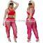 2020 New Arrival Wholesale Two Pieces Outfits Color Block 2 Piece Transparent Sexy Crop Top Suit Short Woman Set