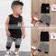 2019 summer boys black top tshirt & gray plaids shorts pants 2pc set 0-5T