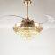 Modern design silent save energy tri color dimmable K9 crystal lighting chandelier with fan