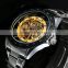 2015 New Gold Dial Skeleton Automatic Mechanical Watch Stainless Steel Sport Men Fashion Watches WM426