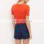 Women's Orange Basic Crew Neck Cotton Ribbed Tee Short Sleeve Stretchy Tee Shirt Top Guangzhou Supplier Manufacturer