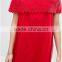 Fashion Women Elegant Vintage Sweet Lace Red Dress Stylish Sexy Slash Neck Casual Slim Beach Summer Sundress Vestidos