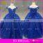 Custom Made Off Shoulder Design Ball Gown Long Blue Flower Girl Dress Tulle