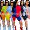 Wholesale custom logo women contrast color 2 piece biker shorts and t shirt matching sets
