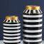 European Simple Style Black-white Bar Cylinder Ceramic Flower Vases Table Decoration With Round Lid For Living Room