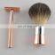 rose gold  round shape metal  handle shaving safety razor brush