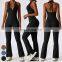 Quick Dry Sexy Large V-shaped Neckline Workout Bodysuit Gym Fitness Jumpsuits Sleeveless One Piece Yoga Jumpsuit For Women