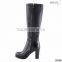 OLZ27 High quality round toe fashion upper design and low price women high block heel sexy boots black PU boots for mature women
