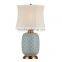 Hungry gold metal base pineapple table lamp with light cyan china lampstand for hotel guest room decoration