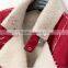 2015 trendy red lapel collar short women winter jacket with shearling