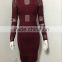 2016 new women winter dress sey luury bodycon wine red long sleeve tuetleneck mesh evening party prom ball bandage Dress