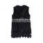 QDMJ006 Lady Clothes Long Knit Rabbit Fur Vest With Raccoon Dog Fur Collar For Women Clothing