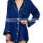 Wholesale Sexy Long Sleeve Front Button 100% Silk Royalblue Sleep Nightshirt Women with Chest Pocket