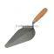 Bricklaying trowel with wooden handle, carbon steel blade, 7"