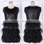 Hot New Products Sleeveless Black PU Leather Dress With Faux Fur Skirt For Sexy Women