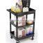 40" Plastic Utility Cart, 2 Trays & 1 Shelf - Black(UC-B-166)