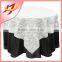 Latest design factory sale cheap round table organza overlay with rosette decoration