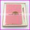 Pink color luxury design crystal ball pen and notebooks gift set for women