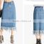 Summer simple design high waisted street style blue washed denim skirt for girls