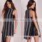 2016 hot sale girls black stripe high neck blouse wholesale