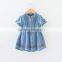 F10023A New Style Short Sleeve Embroidery Denim Dress Girls Summer Dress