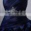 Dark Blue Strapless Sleeveless Sweep Train Lace-up Evening Gowns Ruched Cascading Ruffles Appliqued Beaded Quinceaneras Dress