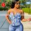 Dollar Print Women Corset Top Tanks Crops Lace Up Bandage Cross Buster V Neck Bodycon Sexy Party Streetwear Club Elegant