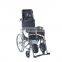 High back folding reclining commode wheelchair with toilet