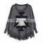 Geometric pattern jacquard bats long-sleeved tasseled turtleneck collar knitting sweater plus size blouse                        
                                                Quality Choice