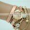 gold chain women rhinestone watch ladies PU leather double strap watches