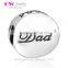 X090C Wholesale Custom Crystal Stone Engraved Dad Round Bead, Sterling Silver 925 Charm